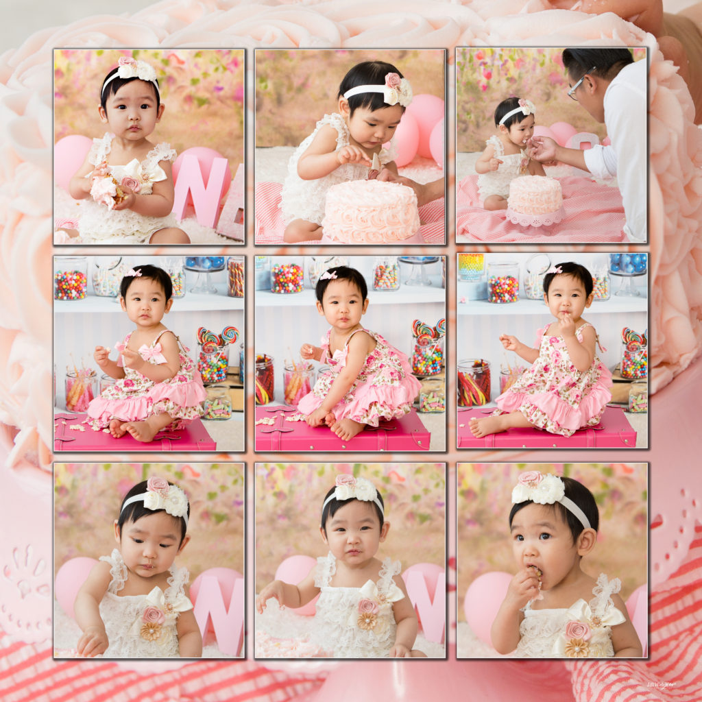 Collage canvas picture of baby cake smash one year picturs. 